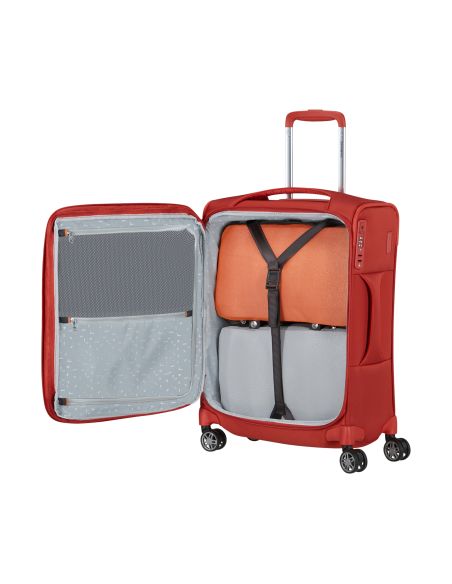 Valise Samsonite Re-Lite 55 cm Rouge Pavot, intérieur et compartiments ouverts