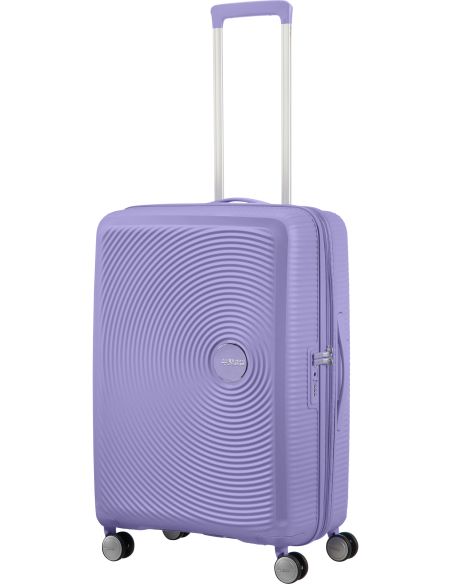 Valise American Tourister Soundbox 67 cm Lavande, poignée télescopique entièrement déployée