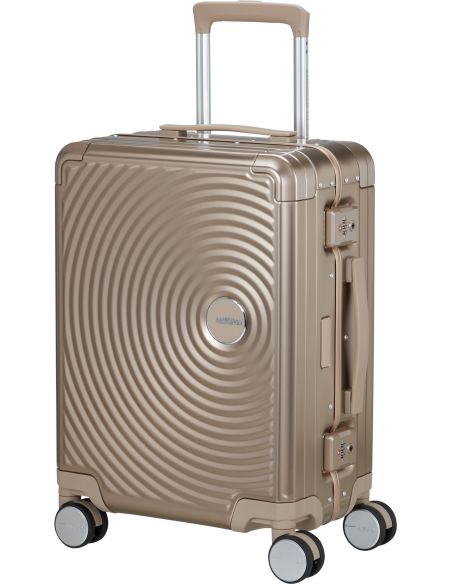 Valise American Tourister Soundbox Alu 55 cm Bronze, vue de trois quarts