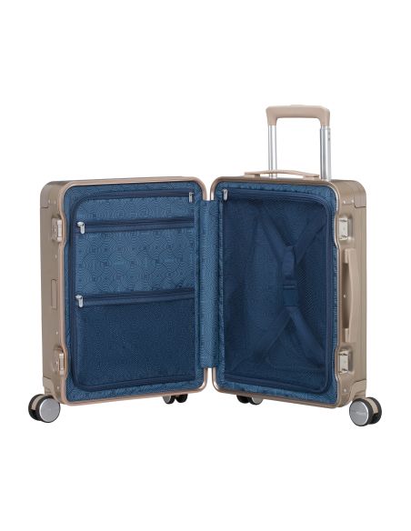 Intérieur de la valise American Tourister Soundbox Alu 55 cm Bronze, compartiments et panneaux de rangement