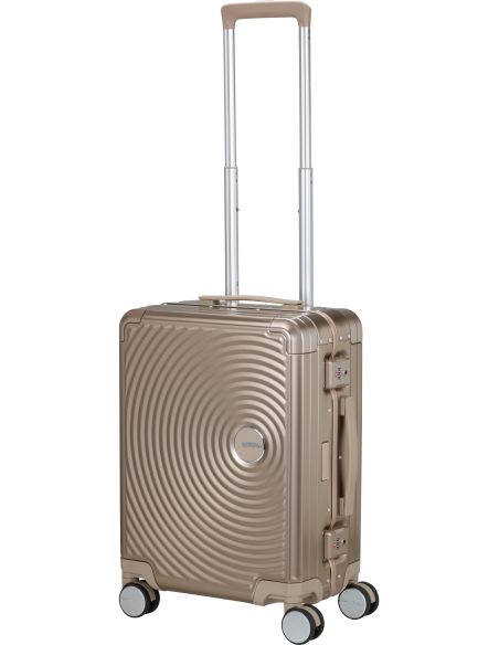 Valise American Tourister Soundbox Alu 55 cm Bronze, poignée télescopique entièrement déployée