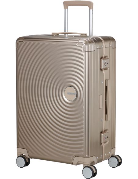 Valise American Tourister Soundbox Alu 68 cm Bronze, vue de trois quarts