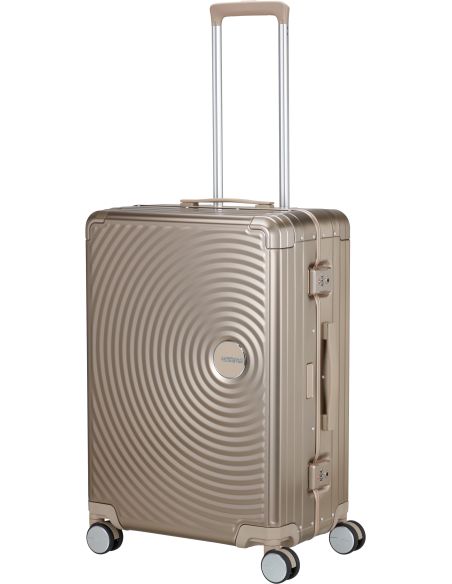 Valise American Tourister Soundbox Alu 68 cm Bronze, poignée télescopique entièrement déployée