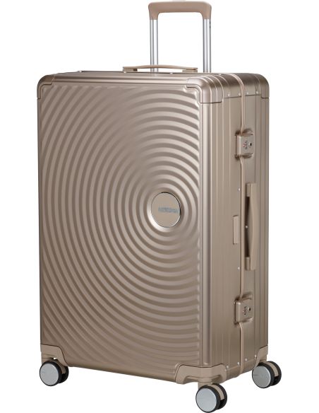 Valise American Tourister Soundbox Alu 77 cm Bronze, vue de trois quarts