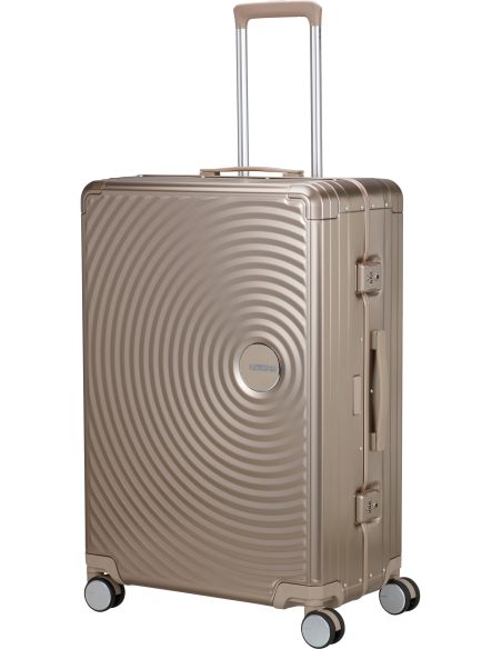 Valise American Tourister Soundbox Alu 77 cm Bronze, poignée télescopique entièrement déployée