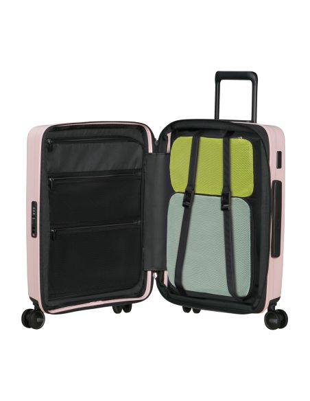 Valise Samsonite Restackd 55 cm Rose, intérieur et compartiments ouverts
