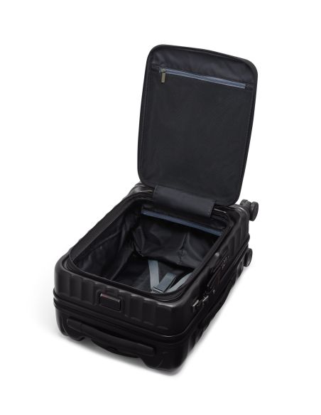 Valise cabine extensible 55 cm TUMI 19 Degree Front Access Black Texture, compartiment principal ouvert et sangles de maintien