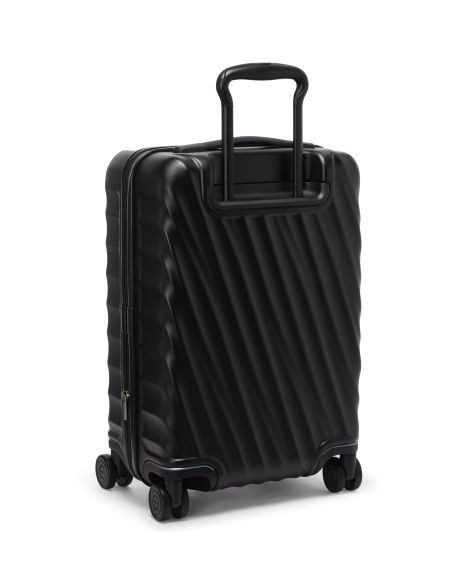 Valise cabine extensible 55 cm TUMI 19 Degree Front Access Black Texture, vue arrière de trois quarts avec poignée déployée