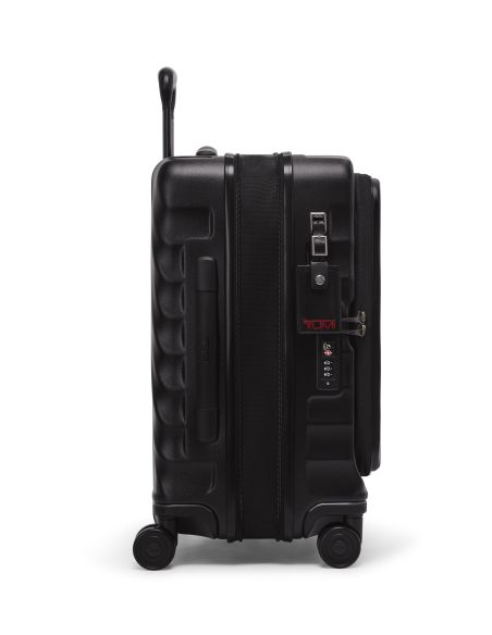Valise cabine extensible 55 cm TUMI 19 Degree Front Access Black Texture, vue de profil avec fermeture et serrure