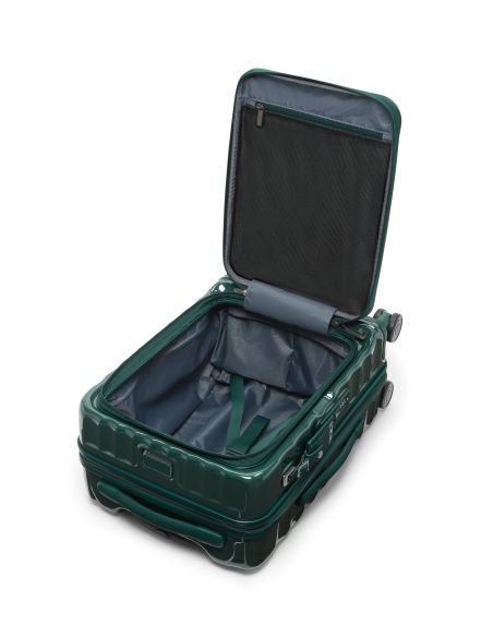 Valise cabine extensible 55 cm TUMI 19 Degree Front Access Deep Pine, compartiment principal ouvert et sangles de maintien