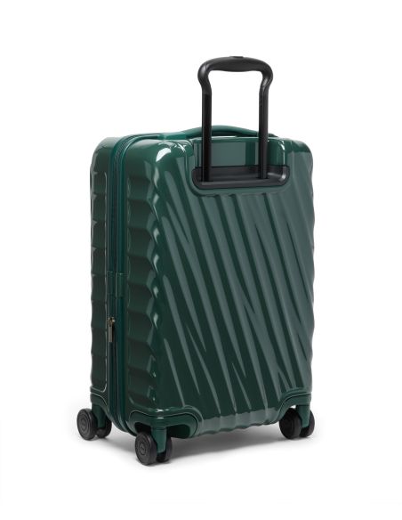 Valise cabine extensible 55 cm TUMI 19 Degree Front Access Deep Pine, vue arrière de trois quarts avec poignée déployée
