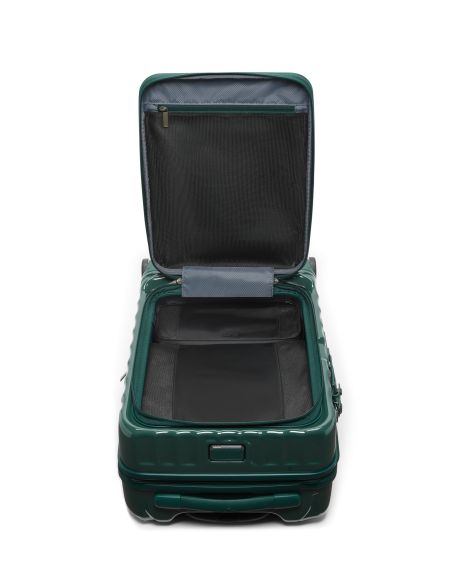 Valise cabine extensible 55 cm TUMI 19 Degree Front Access Deep Pine, intérieur ouvert vu de face