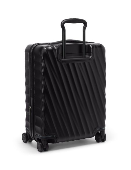 Valise cabine large 55 cm TUMI 19 Degree Front Access Black Texture, vue arrière de trois quarts avec poignée déployée