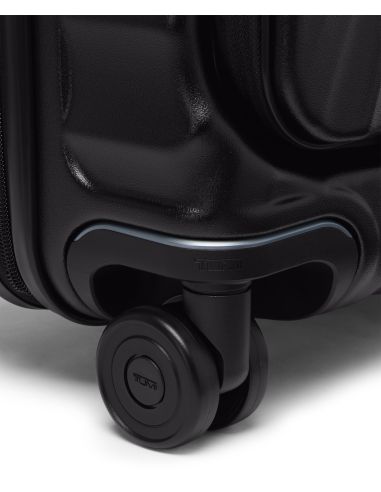 Valise cabine large extensible 55 cm TUMI 19 Degree Front Access Black Texture, détail d’une roue double et de son logement