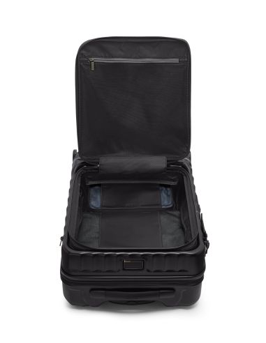 Valise cabine large extensible 55 cm TUMI 19 Degree Front Access Black Texture, intérieur ouvert vu de face