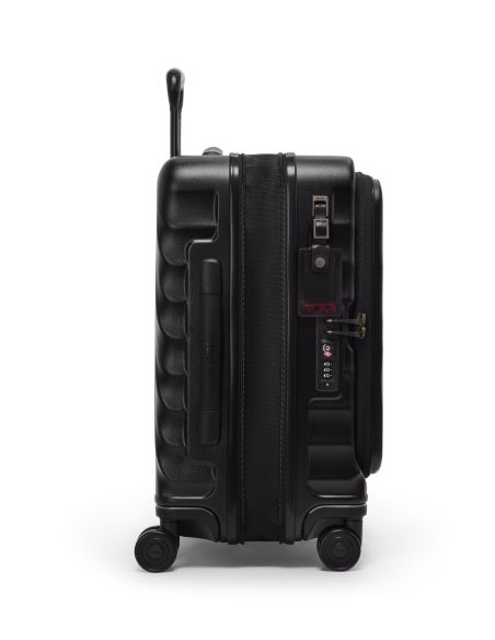 Valise cabine large extensible 55 cm TUMI 19 Degree Front Access Black Texture, vue de profil avec fermeture et serrure