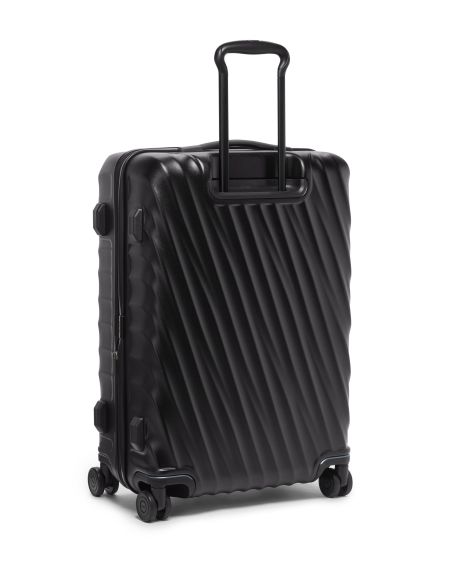 Valise soute extensible 66 cm TUMI 19 Degree Front Access Black Texture, vue arrière de trois quarts avec poignée déployée
