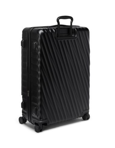 Valise soute extensible 76 cm TUMI 19 Degree Front Access Black Texture, vue arrière de trois quarts avec poignée déployée