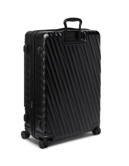 Valise soute extensible 76 cm TUMI 19 Degree Front Access Black Texture, vue arrière de trois quarts avec poignée déployée
