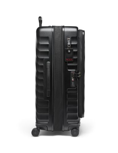 Valise soute extensible 76 cm TUMI 19 Degree Front Access Black Texture, vue de profil avec fermeture et serrure