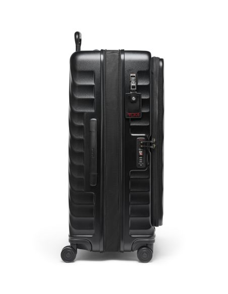 Valise soute extensible 76 cm TUMI 19 Degree Front Access Black Texture, vue de profil avec fermeture et serrure