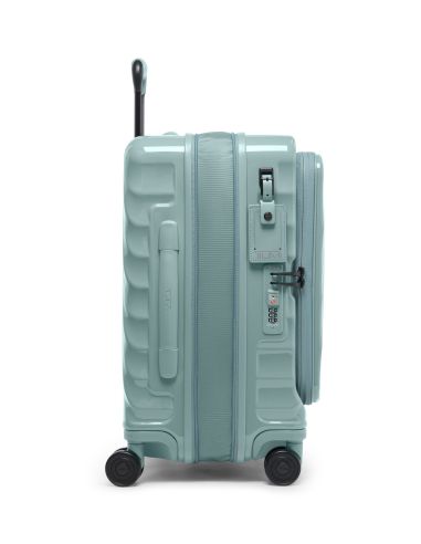 Valise cabine large extensible 55 cm TUMI 19 Degree Front Access Thyme, vue de profil avec fermeture et serrure