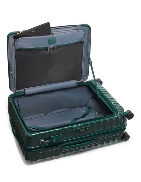 Valise soute extensible 76 cm TUMI 19 Degree Front Access Deep Pine, intérieur ouvert avec poches du rabat accessibles