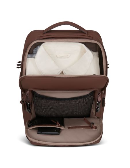 Sac à dos Pro 16 pouces Lipault Lost in Berlin Spiced Mocha, poches avant ouvertes