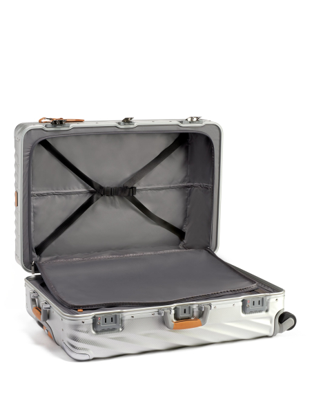 Valise soute Extended Trip 77,5 cm TUMI 19 Degree Aluminium texturé Texture Silver, intérieur ouvert et sangles
