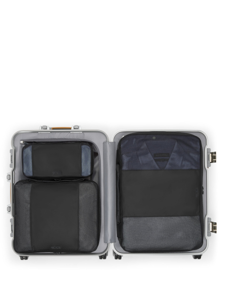Valise cabine Continental 56 cm TUMI 19 Degree Aluminium texturé Texture Silver, intérieur avec pochettes, vue de dessus