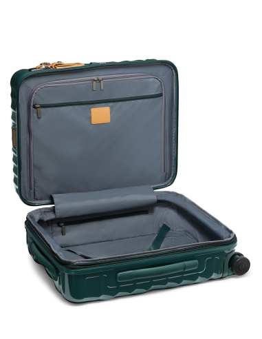 Valise cabine large extensible Continental 55 cm TUMI 19 Degree Hunter Green, intérieur ouvert avec séparateur zippé