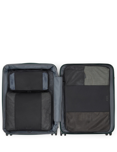 Valise cabine large extensible Continental 55 cm TUMI 19 Degree Hunter Green, intérieur avec accessoires de rangement présentés