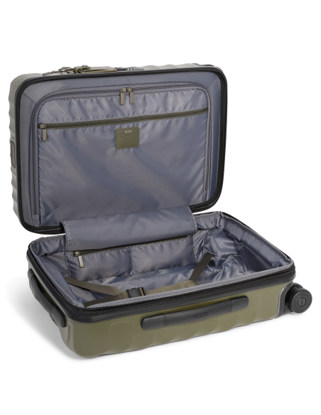 Valise cabine extensible International 55 cm TUMI 19 Degree Texture Olive Texture, intérieur ouvert avec séparateur zippé