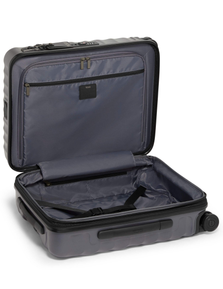 Valise cabine large extensible Continental 55 cm TUMI 19 Degree Texture Grey Texture, intérieur ouvert avec séparateur zippé