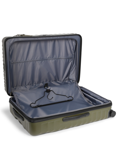Valise soute extensible Large 76 cm TUMI 19 Degree Texture Olive Texture, intérieur ouvert avec cintre présenté