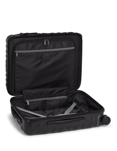 Valise cabine Slim 55 cm TUMI 19 Degree Texture Black Texture, intérieur ouvert avec séparateur zippé