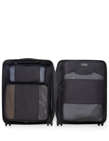 Valise cabine Slim 55 cm TUMI 19 Degree Texture Black Texture, intérieur avec accessoires de rangement présentés