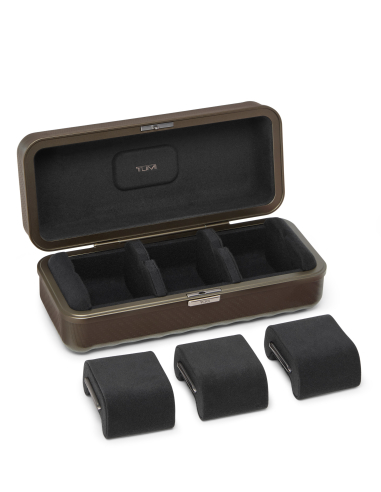 Boîte à montres voyage TUMI 19 Degree Aluminium Texture Gunmetal, intérieur ouvert et coussinets amovibles