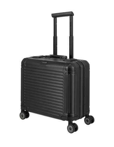 Pilot case Travelite Next 4 roues Noir, vue de trois quarts avec poignée télescopique sortie