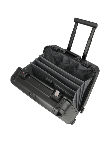 Pilot case Travelite Next 4 roues Noir, vue de dessus des rangements intérieurs