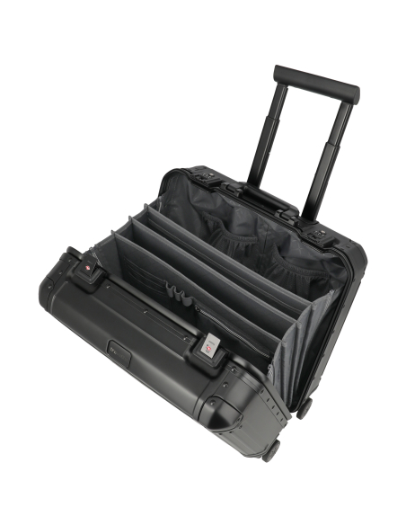 Pilot case Travelite Next 4 roues Noir, vue de dessus des rangements intérieurs