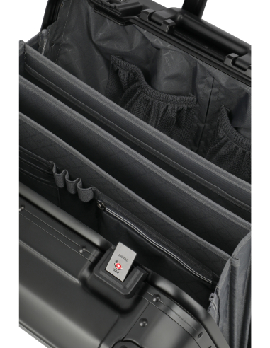 Pilot case Travelite Next 4 roues Noir, détail du compartiment et du trieur intérieur