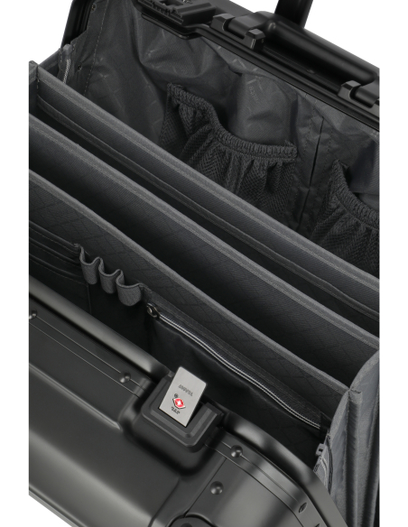 Pilot case Travelite Next 4 roues Noir, détail du compartiment et du trieur intérieur