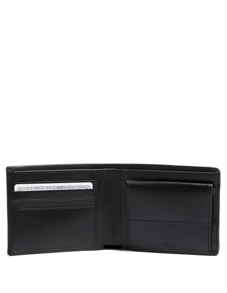 Portefeuille avec porte-monnaie TUMI Alpha Black, intérieur ouvert et poche à monnaie