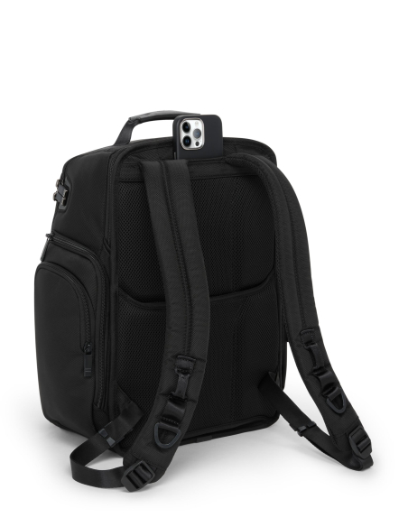 Sac à dos Brief Pack TUMI Alpha Black, vue arrière avec bretelles et poche téléphone