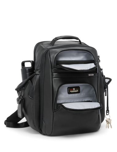 Sac à dos Brief Pack® TUMI Alpha Black, poches avant et latérales ouvertes