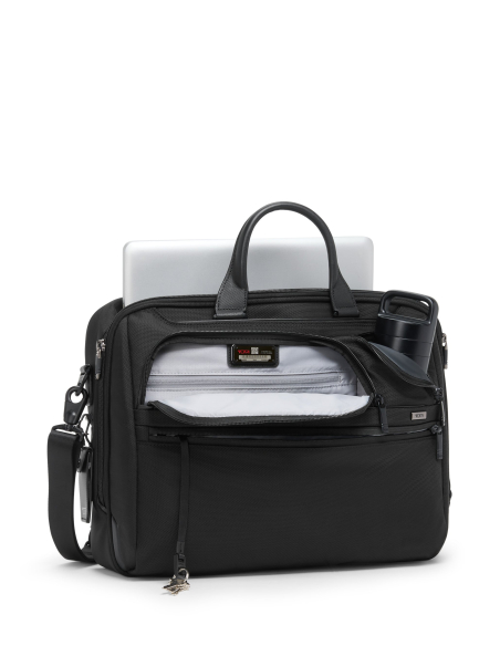 Porte-documents Large TUMI Alpha Black, poche avant et rangement latéral ouverts