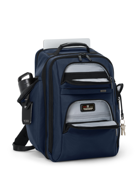 Sac à dos Packing TUMI Alpha Navy, poches avant ouvertes