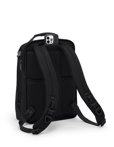 Sac à dos extensible Medium 15" TUMI Alpha Black, vue arrière avec bretelles et poche téléphone