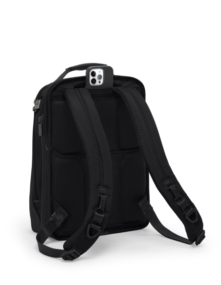 Sac à dos extensible Medium 15" TUMI Alpha Black, vue arrière avec bretelles et poche téléphone